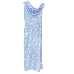 FKSP Dropped Front Blue Speckle Dots Midi Dress Size M Feminine Retro Wedding‎